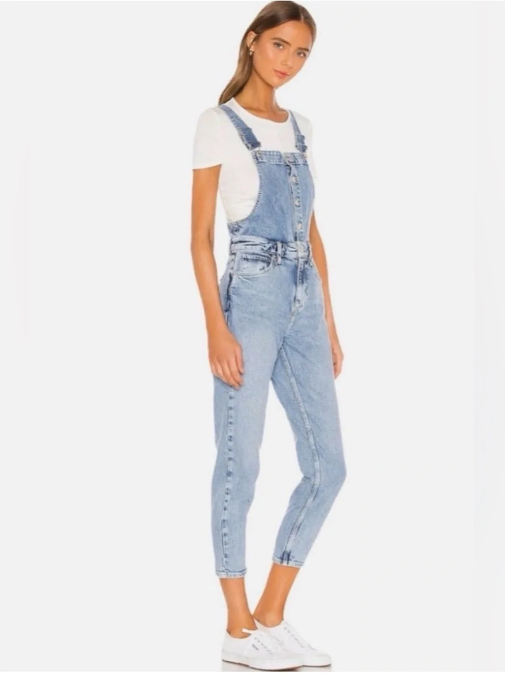 Free People We The Free Shelby Overalls Stone Beach Light Wash Size 27